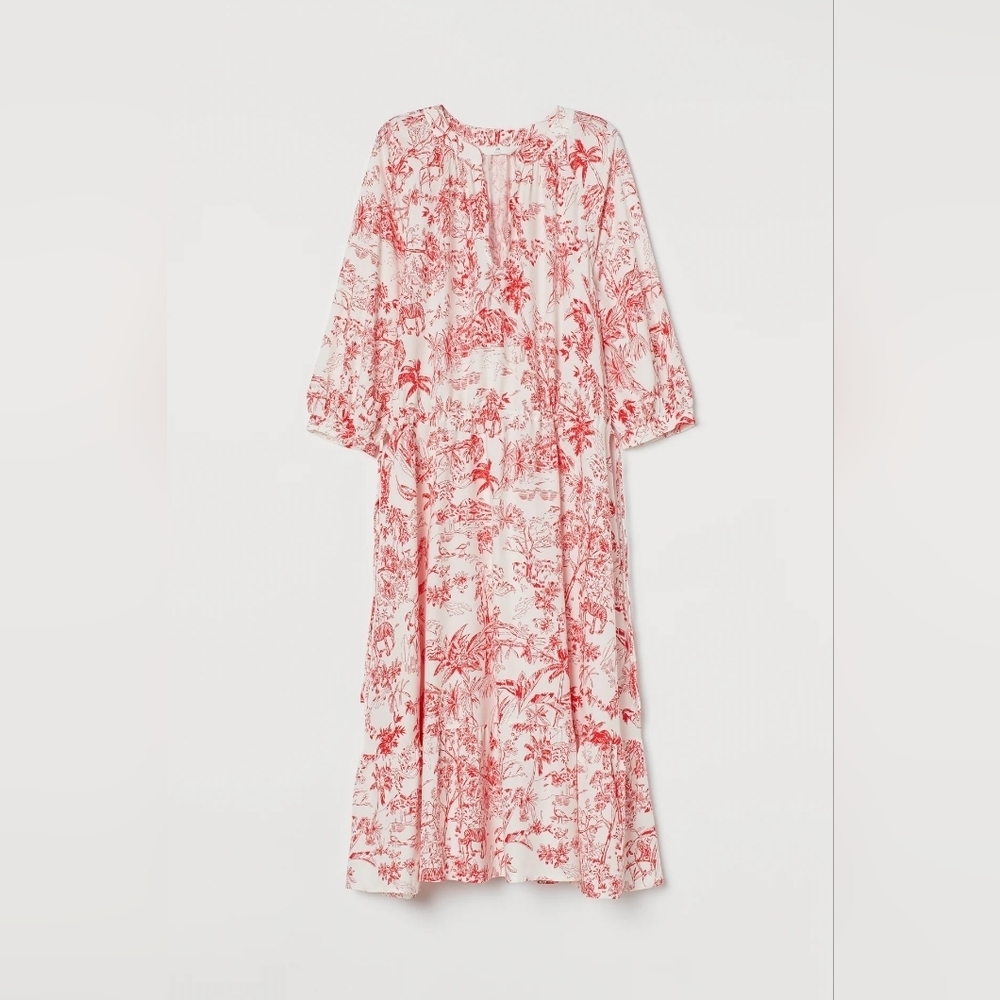 ✨️H&M Flowy White &Red Floral Dress. Sz XXS
